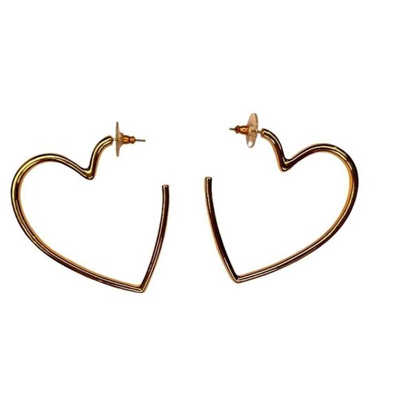Gold Heart Shape Earrings New - Picture 1 of 3